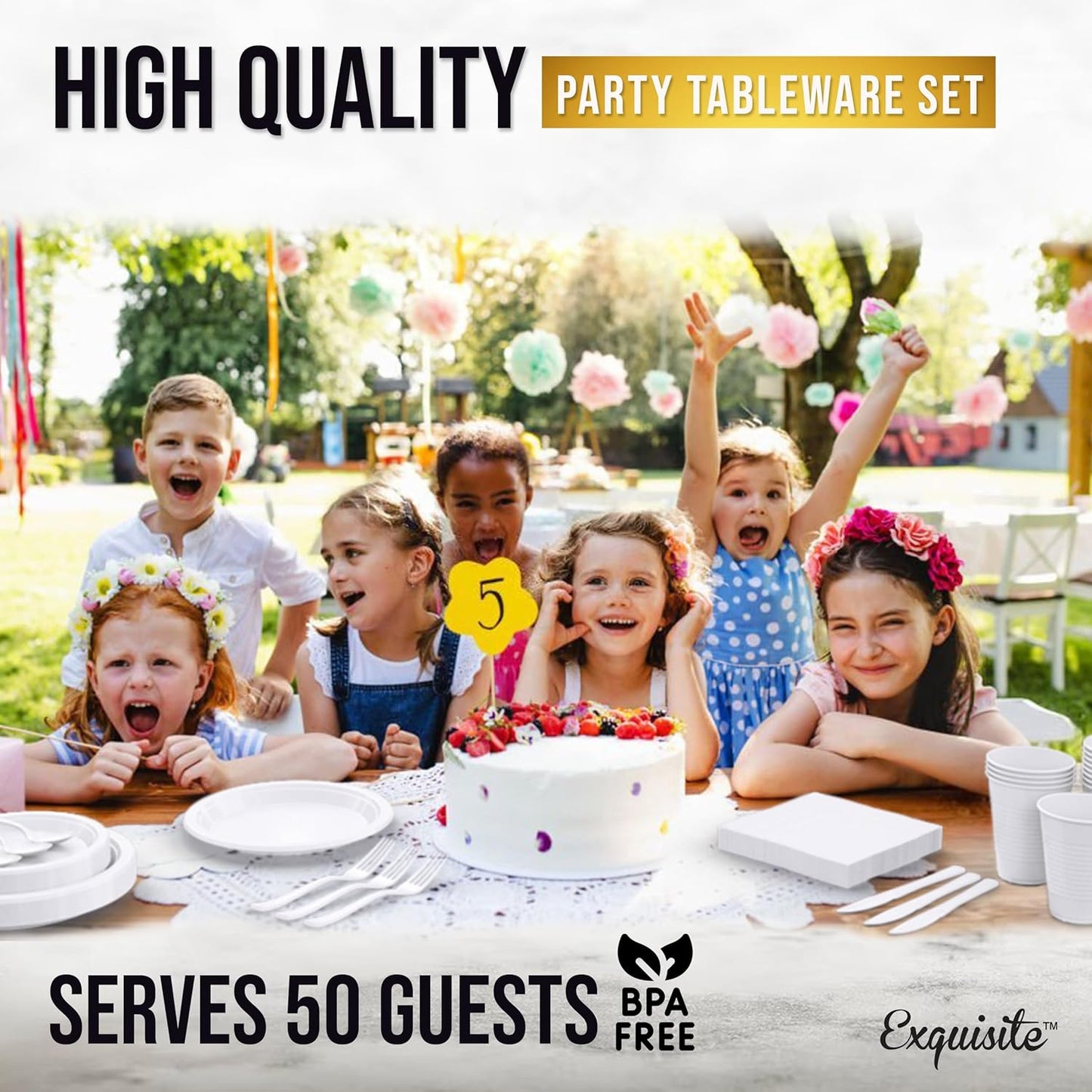 350 Pcs Black Plastic Plates For Party, Black Disposable Plates Set, 50 Of Each 9" Dinner Plate Set, 7" Dessert Plate, Cups, Napkins & Cutlery Plastic Dinnerware Set Exquisite