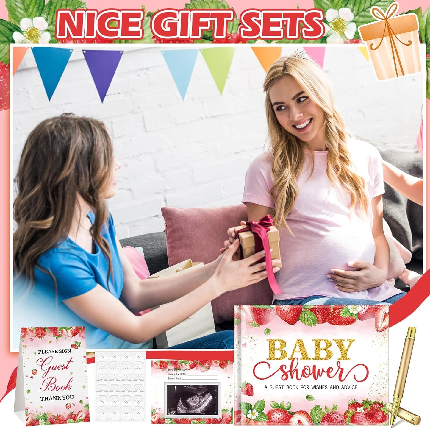 Fuyoooo 27 Pcs Safari Animal Baby Shower Guest Book Set Baby Shower Sign in Guest Floral Book Place Table Cards with Gold Pen Adhesive Photo Corner for Birthday Party