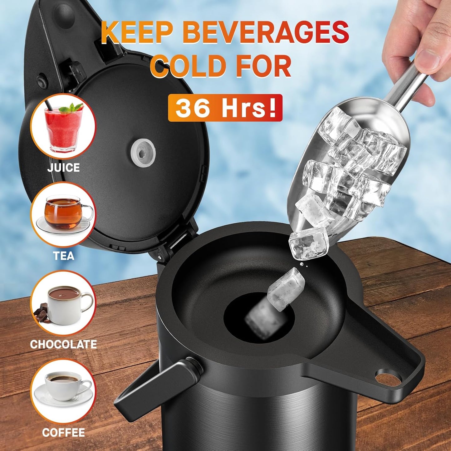 Coffee Carafe for Keeping Hot - 102oz/3L Airpot Coffee Dispenser with Pump - Insulated Stainless Steel Hot Beverage Dispenser for Parties - Thermal Carafe for Hot Drinks Water Tea Chocolate