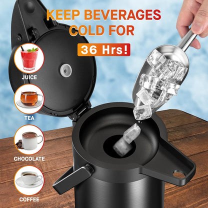 Coffee Carafe for Keeping Hot - 102oz/3L Airpot Coffee Dispenser with Pump - Insulated Stainless Steel Hot Beverage Dispenser for Parties - Thermal Carafe for Hot Drinks Water Tea Chocolate