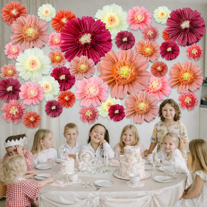 Giegxin 20 Pcs 31.5'', 23.6'', 11.8'', 9.8'' Pink Giant Paper Flower Boho Large Tissue Flower for Wall Pink Pom Pom Floral Decoration for Wall Wedding Bridal Shower Classroom Tea Party Birthday Decor