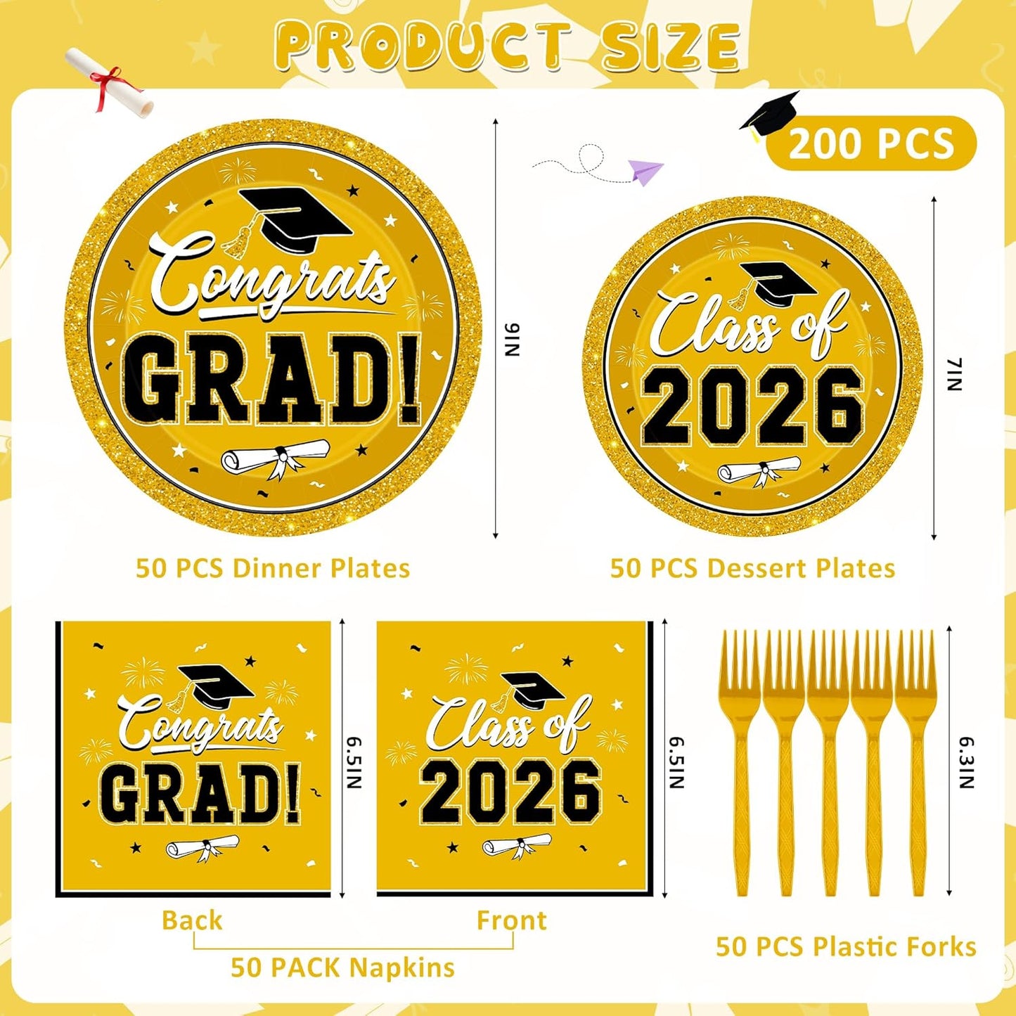 200Pcs Graduation Decorations 2026, Blue Graduation Plates and Napkins Party Supplies for 50 Guests, Disposable Grad Plates, Napkins, Dessert Plates and Forks for Grad Decor Wedding Birthday Supplies