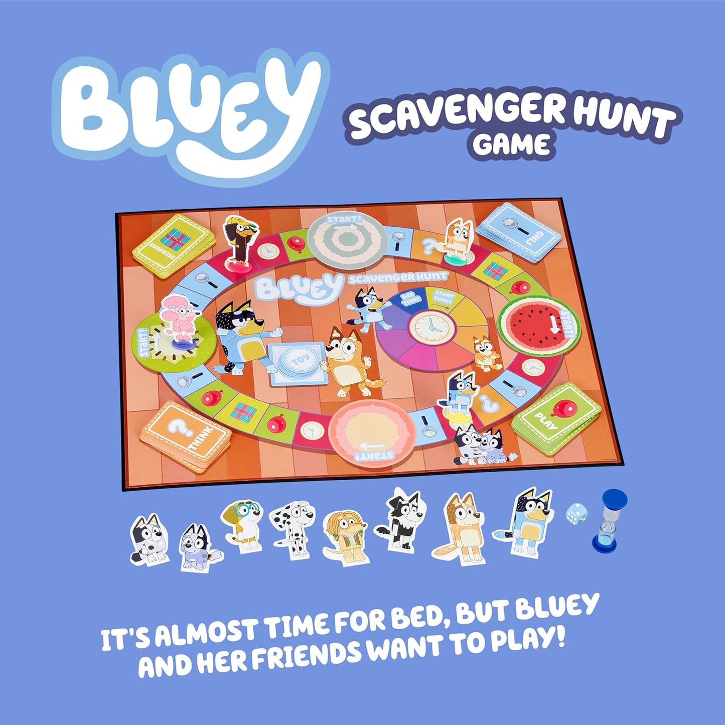 Bluey Scavenger Hunt Board Game, Cooperative Play with 4 Exclusive Mini-Figures, Indoor Games for Kids Ages 5+, Fun Toy Token Collecting Game