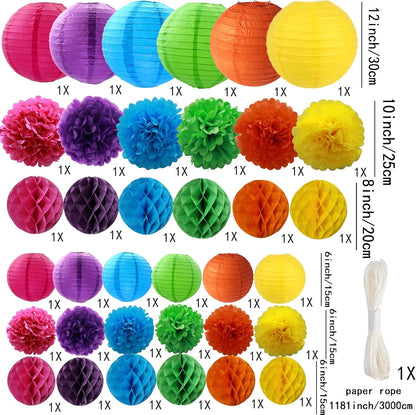 WOLHOWLTD Mermaid Theme Paper Decoration Set - 33 Pcs Paper Lanterns, Pompoms, Honeycomb Decorations for Mermaid Theme, Baby Shower,Wedding Rainbow Birthday Party Home Decoration(Pink Blue Purple)