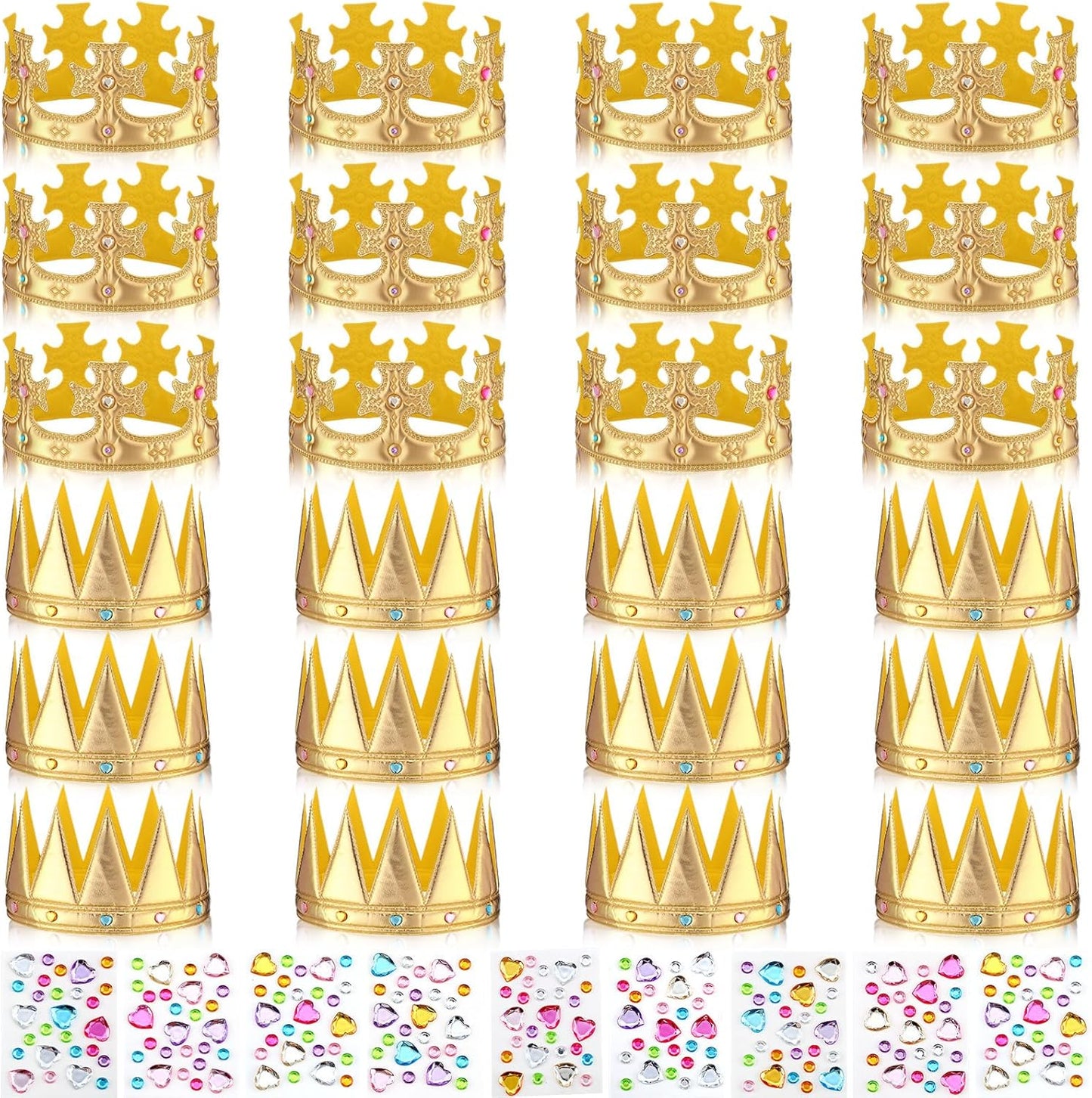 Yaomiao 44 Pcs Birthday Foam Crowns for Kids Princess Tiaras King Hat Bulk Diamond Sticker Kits for Crown Party Supplies