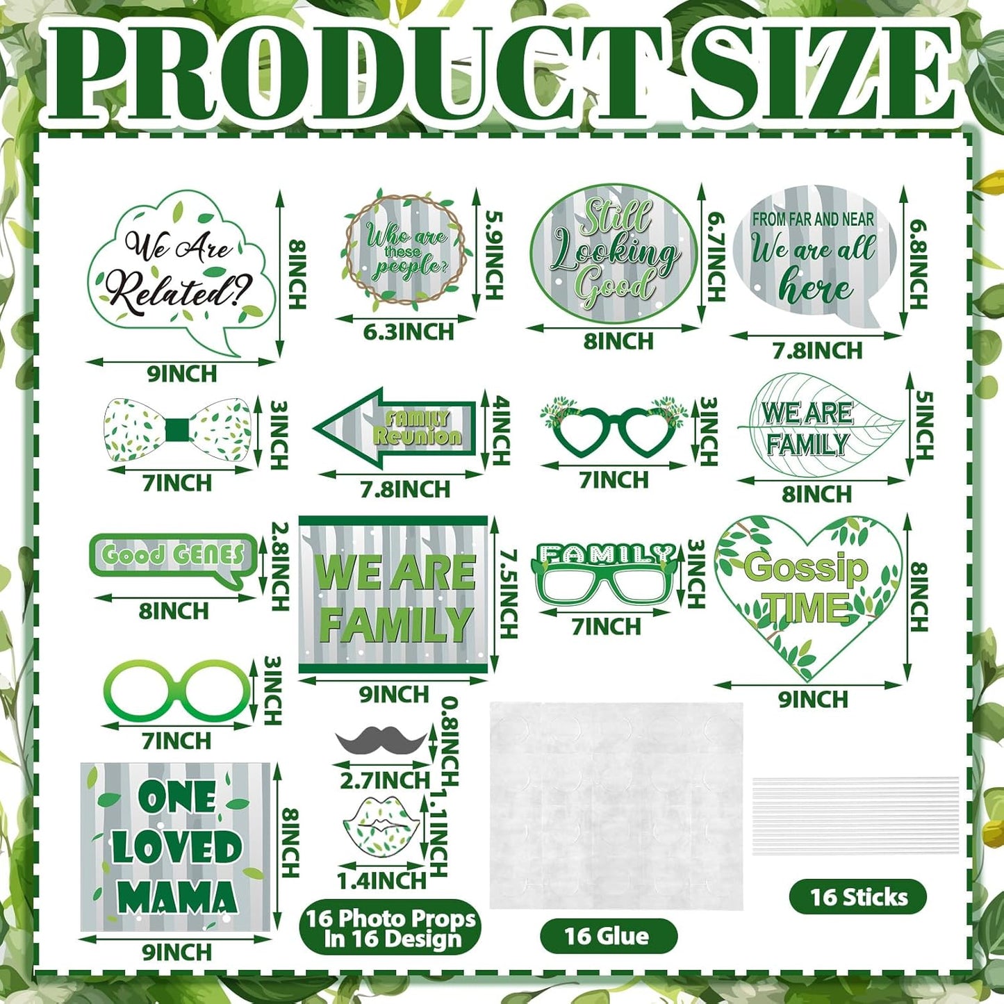Beeveer 49 Pcs Green Family Tree Photo Booth Props Family Reunion Decorations Gathering Party Photo Booth Picture Frame and Props Happiness Selfie Favors for Home Party Supplies