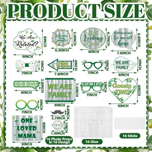 Beeveer 49 Pcs Green Family Tree Photo Booth Props Family Reunion Decorations Gathering Party Photo Booth Picture Frame and Props Happiness Selfie Favors for Home Party Supplies