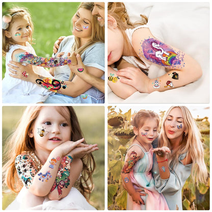252+ PCS Glow Unicorn Princess Temporary Tattoo for Kids, 36 Sheets Rainbow Castle Candy Star Prince Fake Tattoos Sticker for Girls Boys, Luminous Birthday Magic Fairy Theme Party Favors Decoration