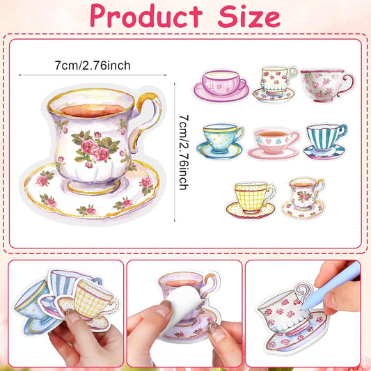 48 Pcs Mini Tea Party Sticky Notes with Pen Cute Tea Cup Notepads Set Floral Tea Party Small Pocket Notebooks Vintage Teapot Party Memo Pad Coffee Cup Self Adhesive Note Pads for School Office Party