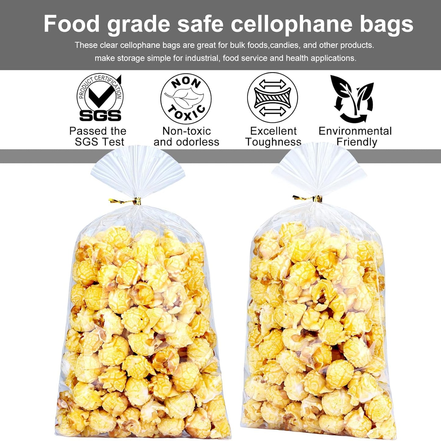 Clear Candy Bags 100pcs 6X10 Cellophane Treat Bag Party Favor Goodie Cake Pop Gift Apple Cello for Gift Baskets Bakery Cookie with Ties