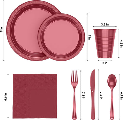 350 Pcs Black Plastic Plates For Party, Black Disposable Plates Set, 50 Of Each 9" Dinner Plate Set, 7" Dessert Plate, Cups, Napkins & Cutlery Plastic Dinnerware Set Exquisite