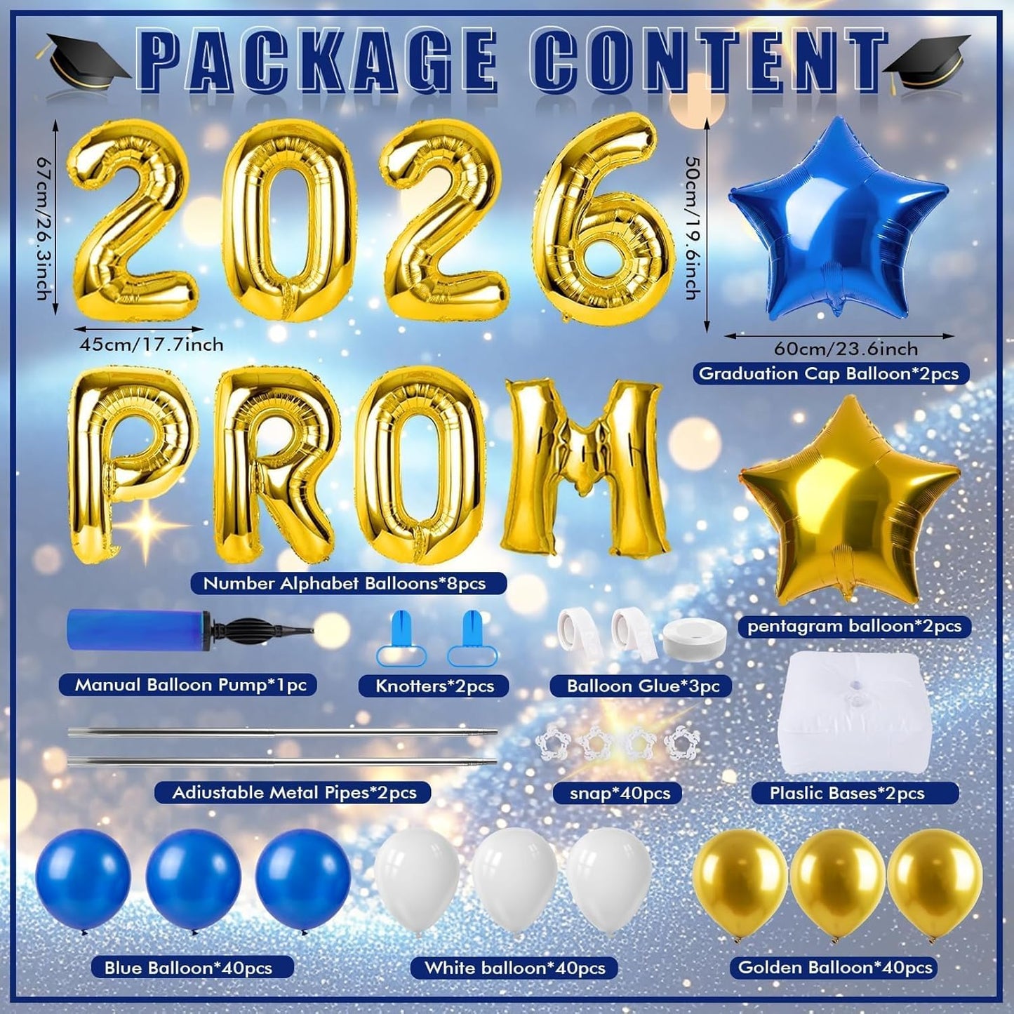 2 Sets Graduation Balloon Column Stand Kits with Balloons 2026 Grad Themed Decoration Navy Blue Balloon Tower Stand Kit for Grad High School & College Celebration Party Decor