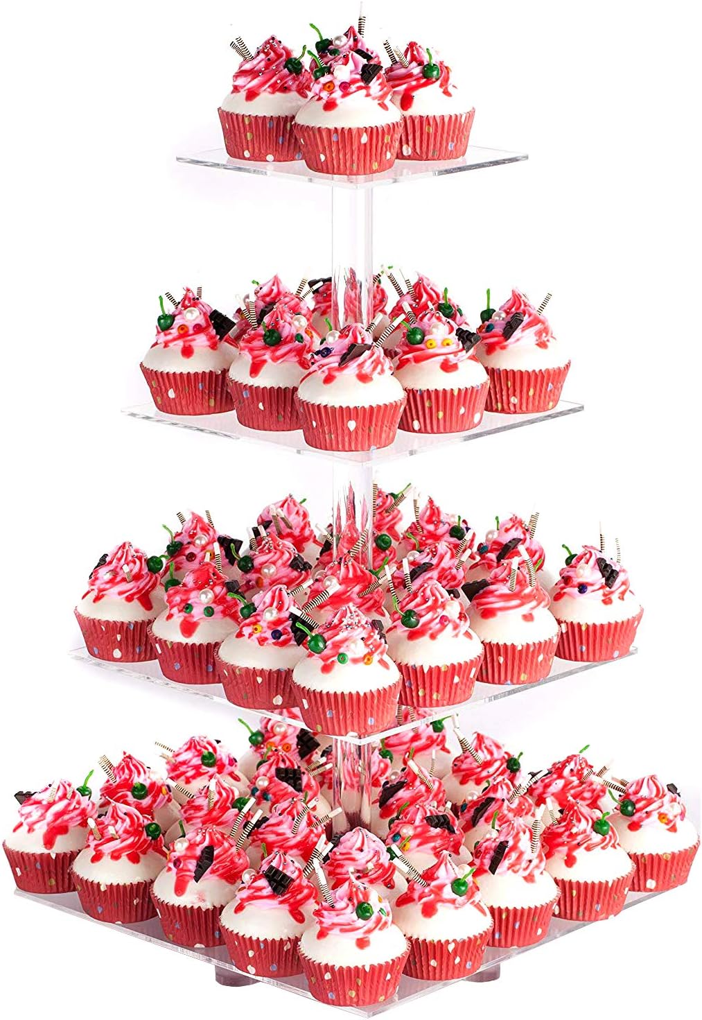 YestBuy 4 Tier Acrylic Cupcake Stand, Premium Cupcake Holder, Acrylic Cupcake Tower Display Cady Bar Party Décor â Display for Pastry(4.7" Between 2 Layers)