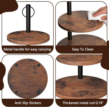 Cupcake Stand, 2 Pack Rustic Wood Cake Stand, 3 Tier Cupcake Tower Round Tiered Tray Stand for Dessert Table Display, Industrial Wooden Serving Stand Wedding, Graduation and Baby Shower