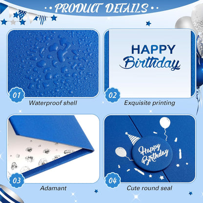 Engrowtic Large Blue and Silver Birthday Guest Book Card Creative Happy Birthday Guest Book Alternative Signature Greeting Card Gifts for Boy Men Baby Shower Decoration Party Supply