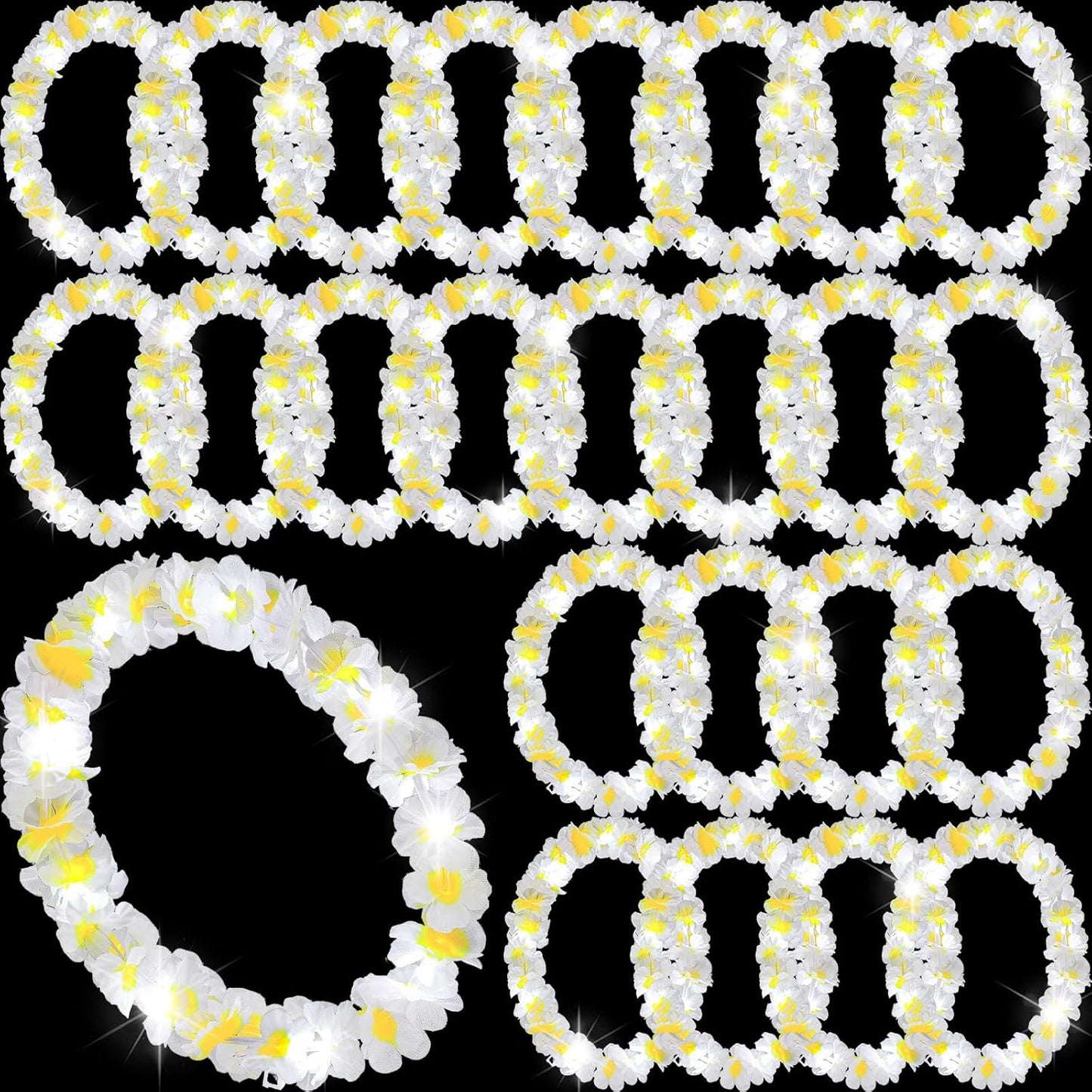 Sherr 24 Pcs LED Leis Light Up Purple and Gold Hawaiian Flower Necklaces, Graduation 2026 Party Supplies, Class of 2026 Leis for Beach Wedding Luau Glow Party Favors