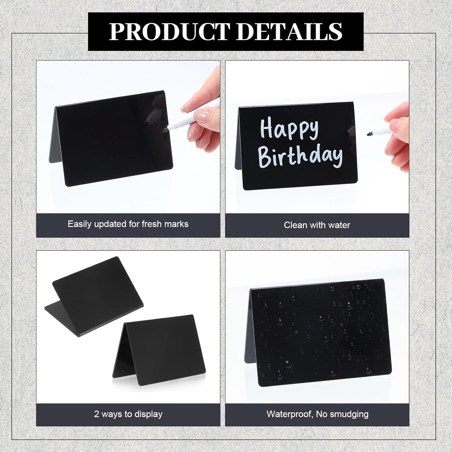Outus 12 Pcs 4 x 3 Inches Buffet Food Labels Mini Small Chalkboard Signs White Acrylic Food Markers Little Price Signs with 2 Pcs Erasable Marker for Wedding Birthday Bakery Table Display