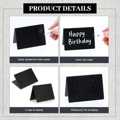 Outus 12 Pcs 4 x 3 Inches Buffet Food Labels Mini Small Chalkboard Signs White Acrylic Food Markers Little Price Signs with 2 Pcs Erasable Marker for Wedding Birthday Bakery Table Display