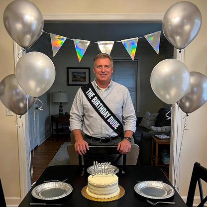 Vuzvuv Glitter Black The Birthday Dude Sash with Iridescent Foil Letter for Men and Boys, Funny Party Decorations for Boyfriend, Son, Brother,Husband