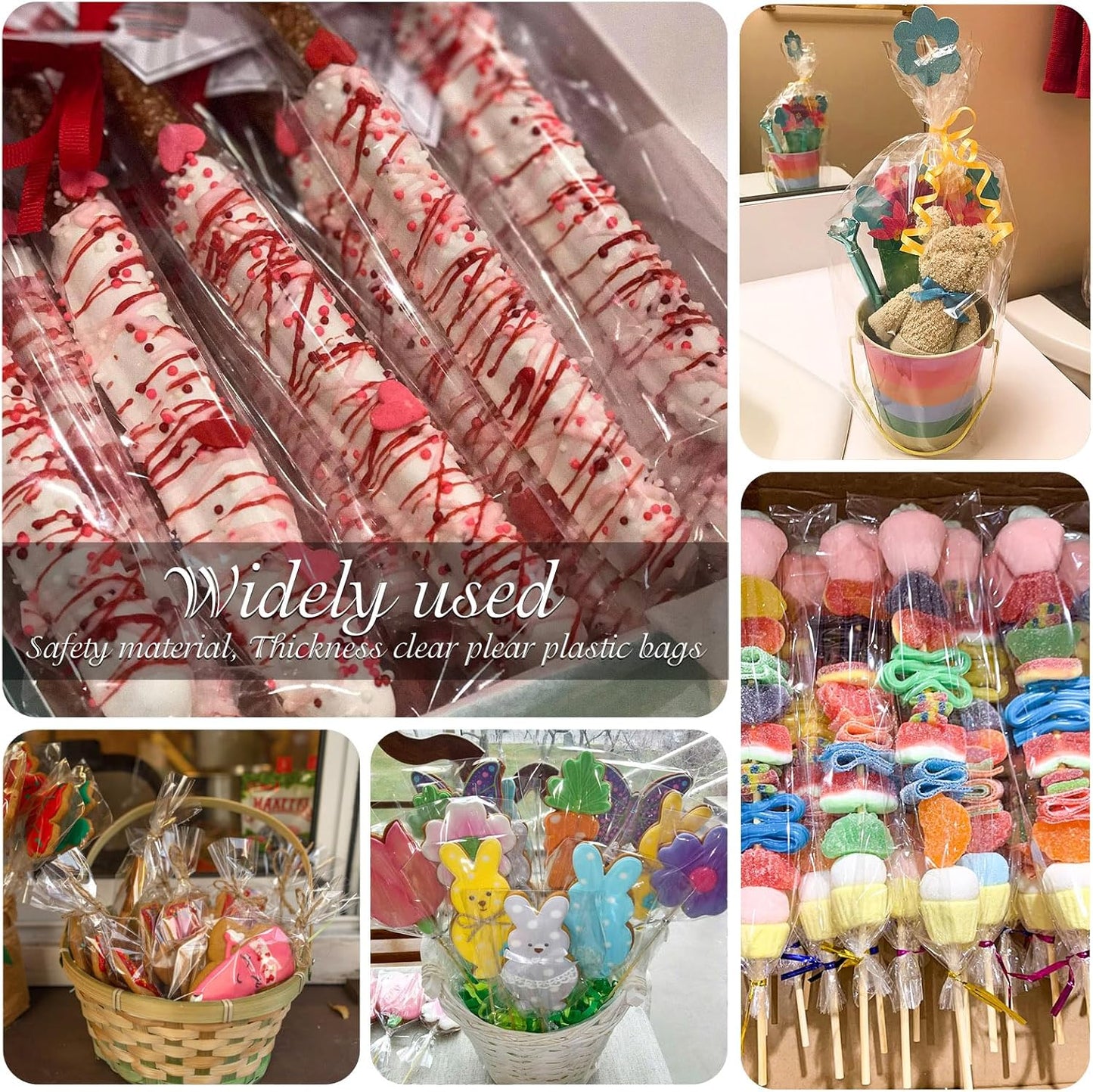 Clear Candy Bags 100pcs 6X10 Cellophane Treat Bag Party Favor Goodie Cake Pop Gift Apple Cello for Gift Baskets Bakery Cookie with Ties