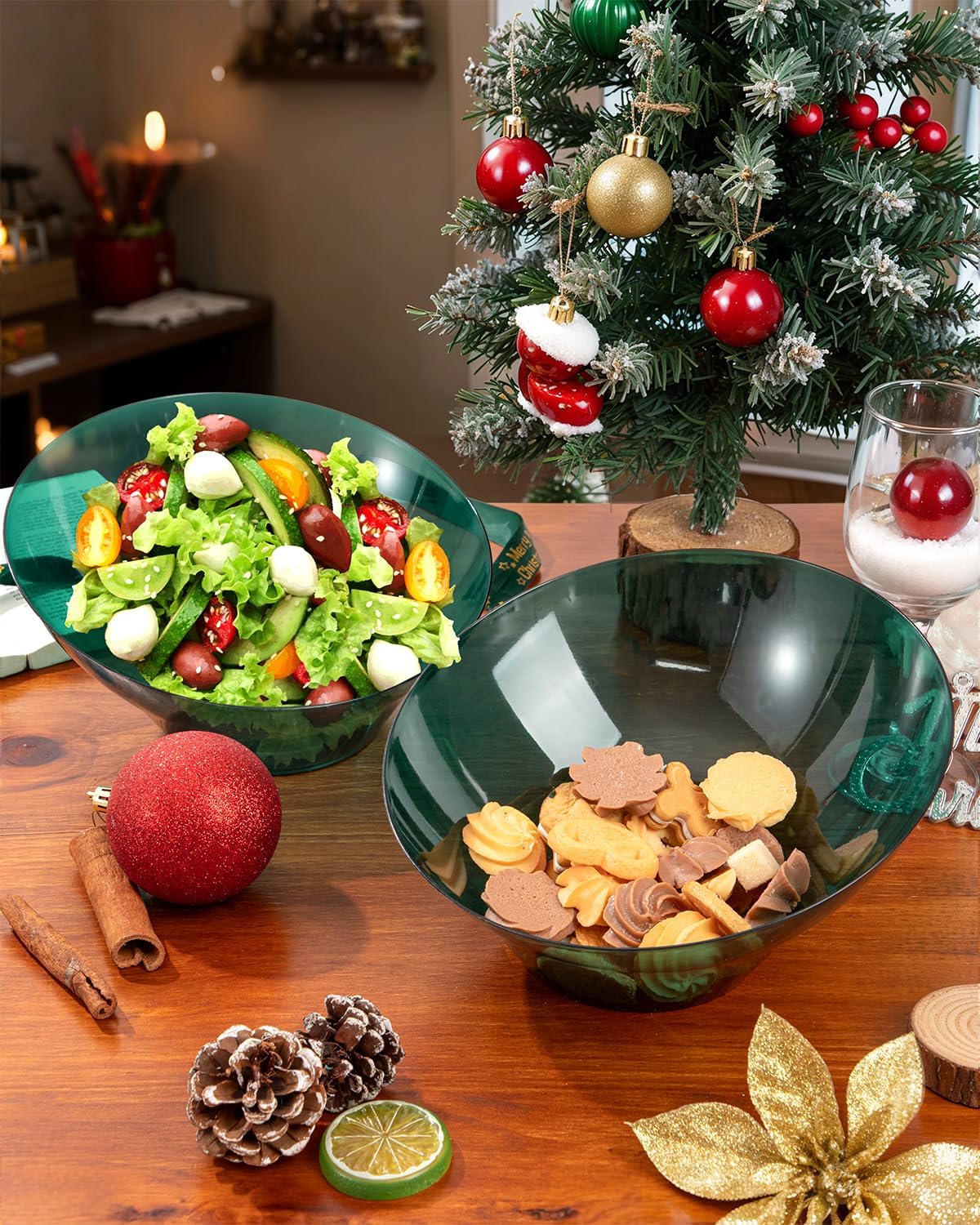 bUCLA 54 OZ Clear Plastic Serving Bowls (12 Pack) - Angled Serving Bowls Disposable for Chip&Candy - Party Table Salad and Fruit