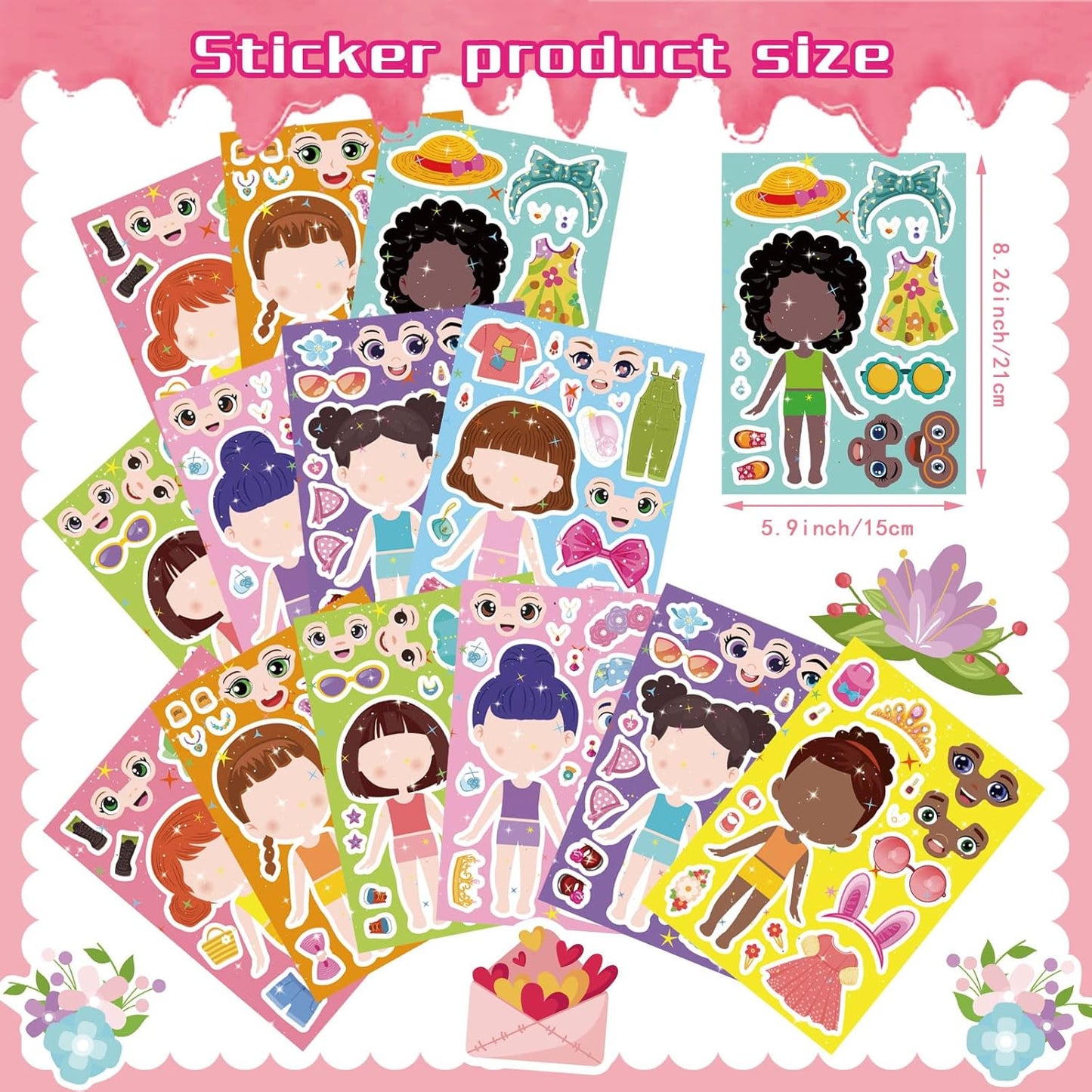 24 Sheets Make-a-face Cupcake Stickers Make Your Own Dessert Stickers Mix and Match Sweets and Fruit Treats Party Favor Supplies for Kids Ice Cream Sticker Games Birthday DIY Art Crafts
