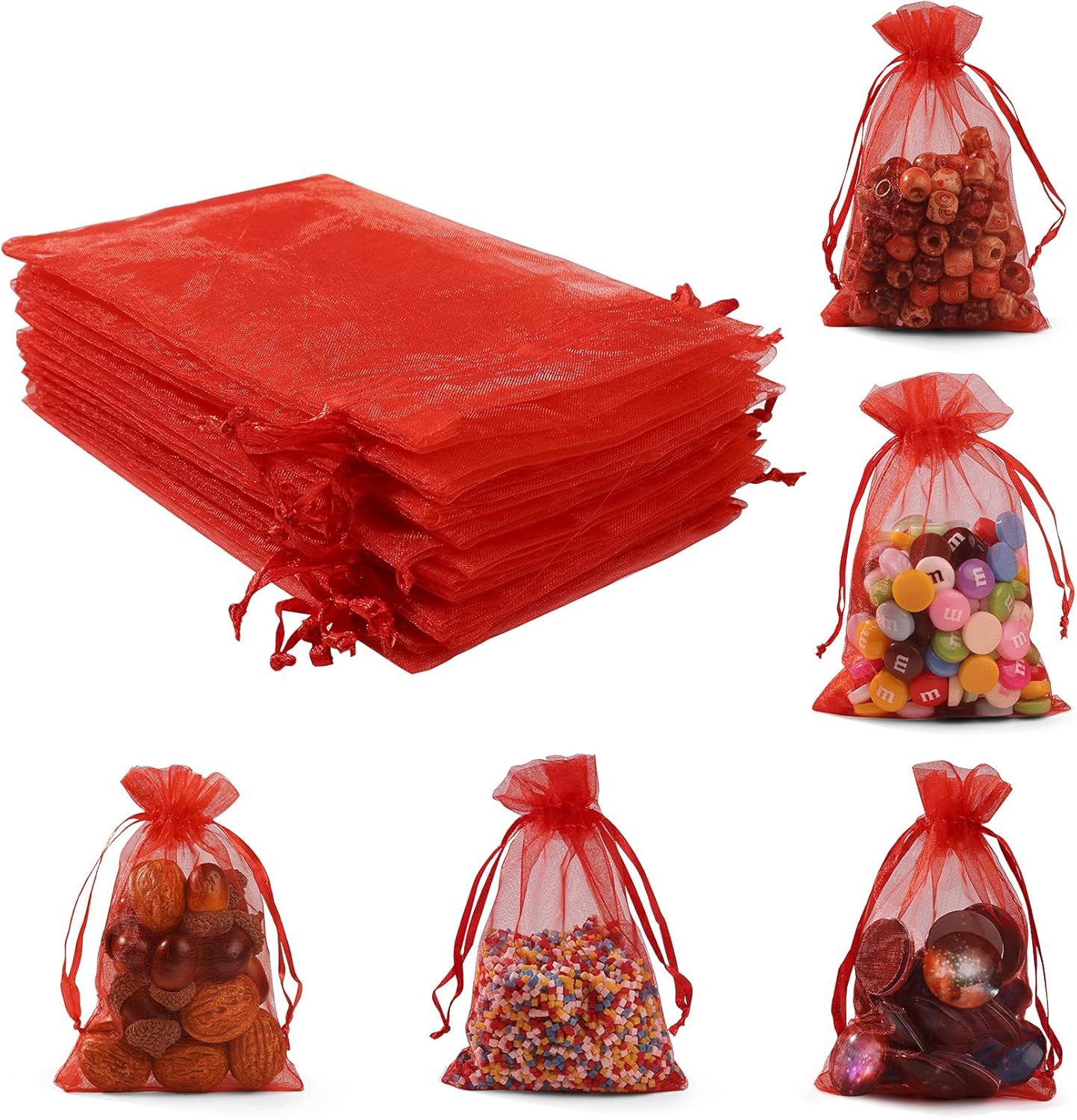 ANZNKU Pink Organza Bags 4 x 6 in 50PCS, Small Gift Bags for Goodie Candy Jewelry Soap Packaging, Cute Little Mesh Bag Drawstring Bulk for Wedding Birthday Party Favor Baby Shower & Easter Gifts Wrap
