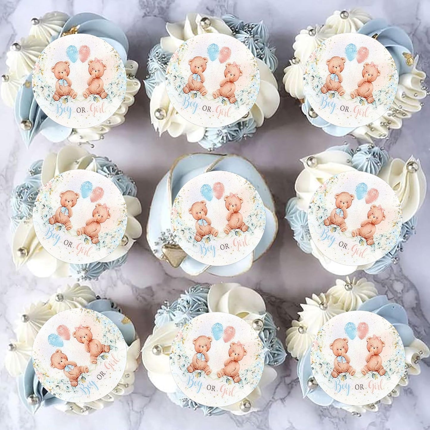 36Pcs Blue Baby Bear Cupcake Toppers Balloon Teddy Bears Cupcake Picks for Blue Baby Shower Gender Reveal Boys Bearly Birthday Cupcake Decorations We Can Bearly Wait Party Decorations Supplies