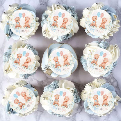 36Pcs Blue Baby Bear Cupcake Toppers Balloon Teddy Bears Cupcake Picks for Blue Baby Shower Gender Reveal Boys Bearly Birthday Cupcake Decorations We Can Bearly Wait Party Decorations Supplies
