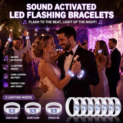 JellyArch 16 Pcs LED Glow Bracelets, Sound Activated LED Bracelets, Music Control Glow in The Dark Party Favors for Wedding, Raves, Concert, Camping, sporting Events, Party (Radiant Colors)