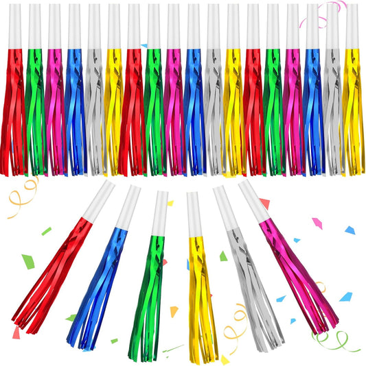 Sibba 24 Pcs Glitter Fringe Party Blowers Noise Makers Metallic Fringed Party Blow Horn for Birthday, Graduation, Sporting Events, Family Gathering, Christmas