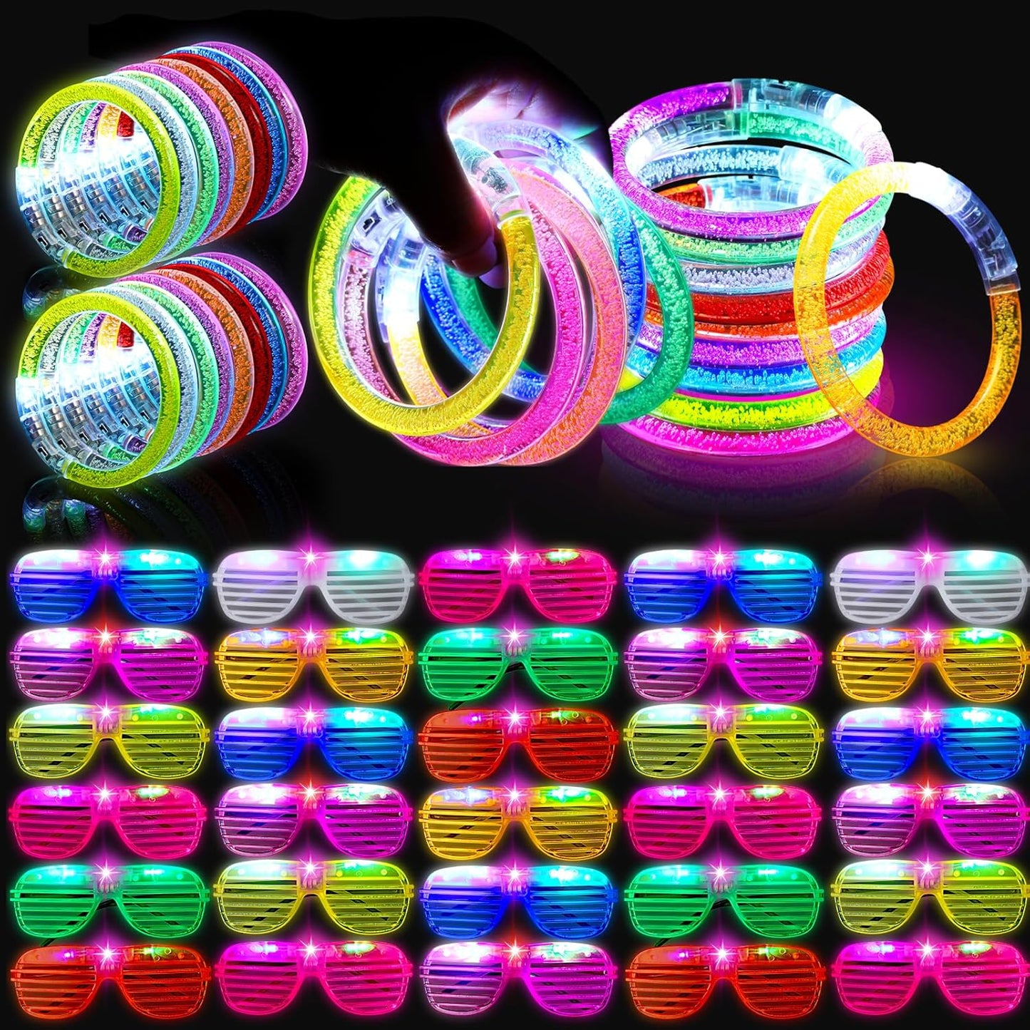 Honoson 96 Pack Glow in the Dark Party Supplies, Light up Glasses LED Bracelets, Neon Favor Flashing Bulk Gift for Adult (Vibrant Color)