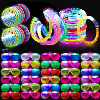 Honoson 96 Pack Glow in the Dark Party Supplies, Light up Glasses LED Bracelets, Neon Favor Flashing Bulk Gift for Adult (Vibrant Color)