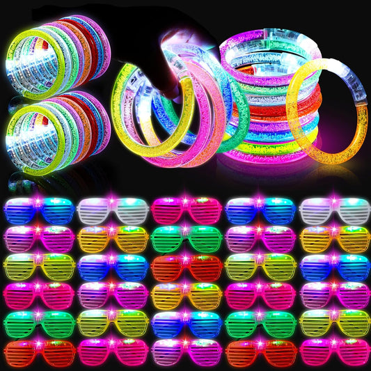 Honoson 96 Pack Glow in the Dark Party Supplies, Light up Glasses LED Bracelets, Neon Favor Flashing Bulk Gift for Adult (Vibrant Color)