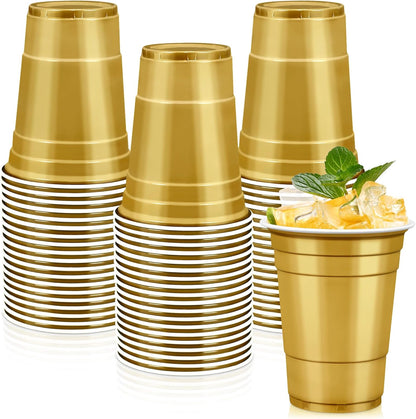 LANLISA 50 Gold Plastic Cups, 16 oz Disposable Cups, Drinking Cups For Birthday Party Supplies, Graduation, Thanksgiving Decorations, Harvest, Fall, New Years