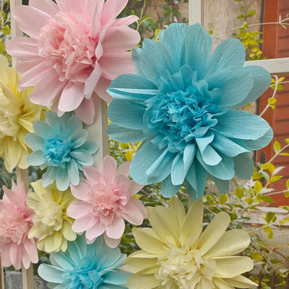 Crepe Paper Flower for Wall Decor Girls Birthday Party Backdrop Baby Shower Nursery Room Decoration Pack of 9 (Pastel)
