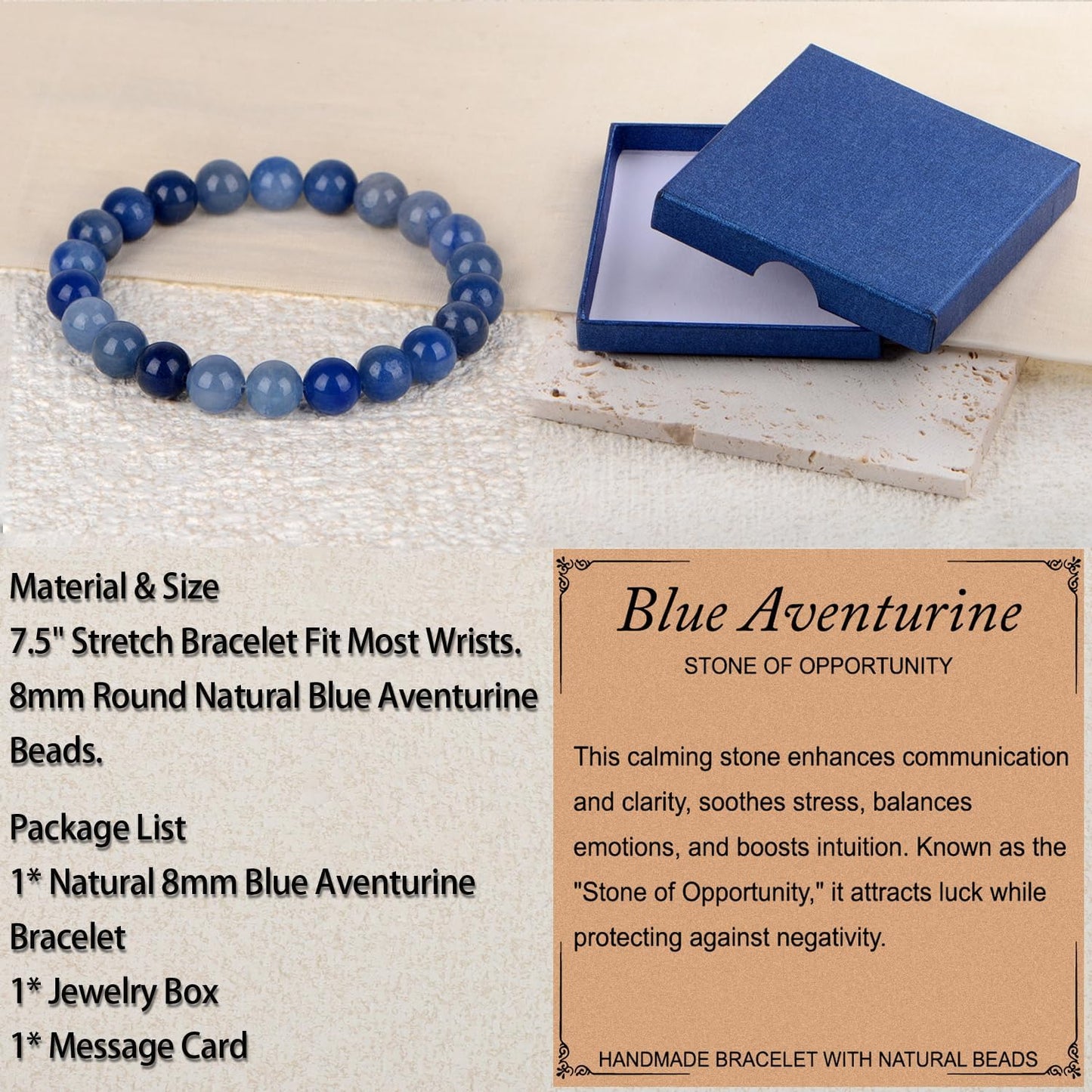 LPBeads Handmade Natural Gemstone Stretch Elastic Bracelet Healing Crystal Round Stone Beads Jewelry Gifts for Women Men