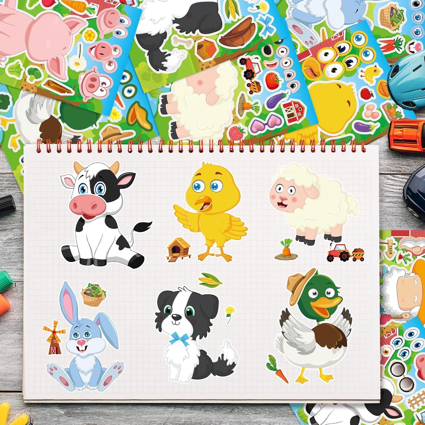 24 Sheets 8.27''×5.9'' Make Your Own Stickers for Kids Toddlers, Make a Face Stickers Mix and Match with Unicorns Dinosaur Horse and Sea Animals for Kids Party Favors Activities