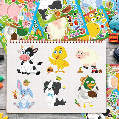 24 Sheets 8.27''×5.9'' Make Your Own Stickers for Kids Toddlers, Make a Face Stickers Mix and Match with Unicorns Dinosaur Horse and Sea Animals for Kids Party Favors Activities