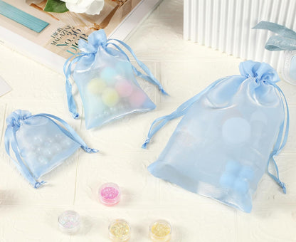 QIANF 20 Pcs Peacock Blue Small Organza Bags 3X4 inch for Wedding Favors with Drawstring, Mini Mesh Gift Bags Jewelry Pouch for Candy Bridal Shower Party Favor Baby Shower Christmas