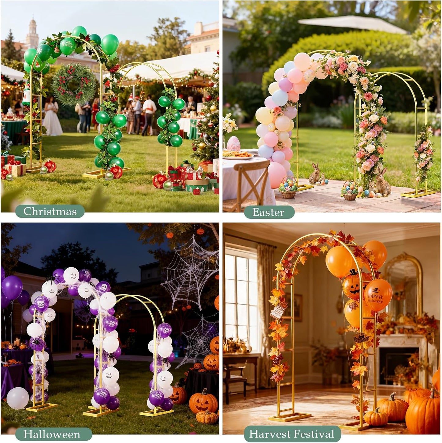 WellSign Wedding Arch Backdrop Stand 7.2FT, 6FT Set of 2, Gold Metal Balloon Arch kit Stand for Gender Reveal Ceremony Engagement Anniversary Bridal Valentine Party Event Decoration