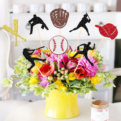 16 PCS Baseball Centerpiece Sticks Double Sided Baseball Players Sports Theme Table Flower Centerpieces Sticks for Baseball Theme Baby Shower Kids Birthday Party Centerpiece Decorations Supplies