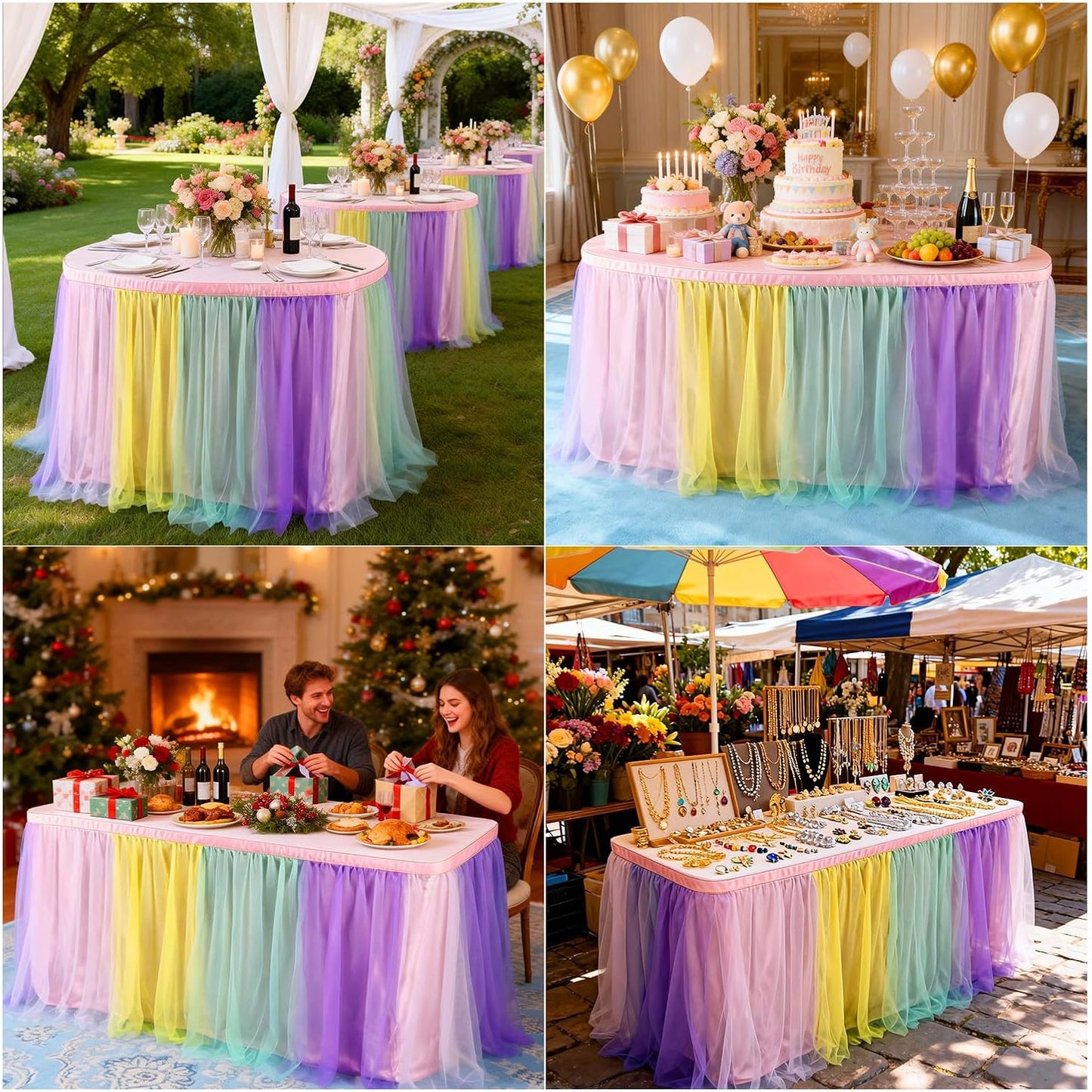 THARAHT Tulle Table Skirt 6FT 180CM Long for Rectangle Tables Round Tables Ruffle Desk Skirt for Princess Girls Birthday Party Cake Dessert Decorations Table Skirt
