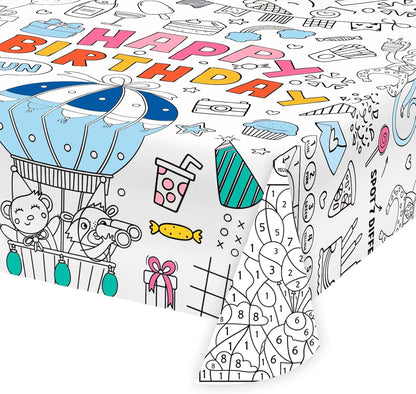 Happy Birthday Coloring Paper Tablecloth Poster 31 * 43" Wall Coloring Tablecloth Animals Drawing Paper Table Cover for Home Birthday Party Kindergarten Classroom Group Activities