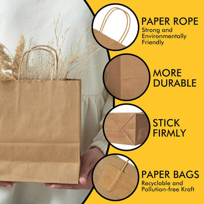 RACETOP 32 Pack Small Paper Gift Bags with Handles, 5.8"×3.2"×8.25" Kraft Paper Party Favor Bags Bulk for Kids Birthday, Baby Shower, Crafts, Wedding, Party Supplies (8 Colors)