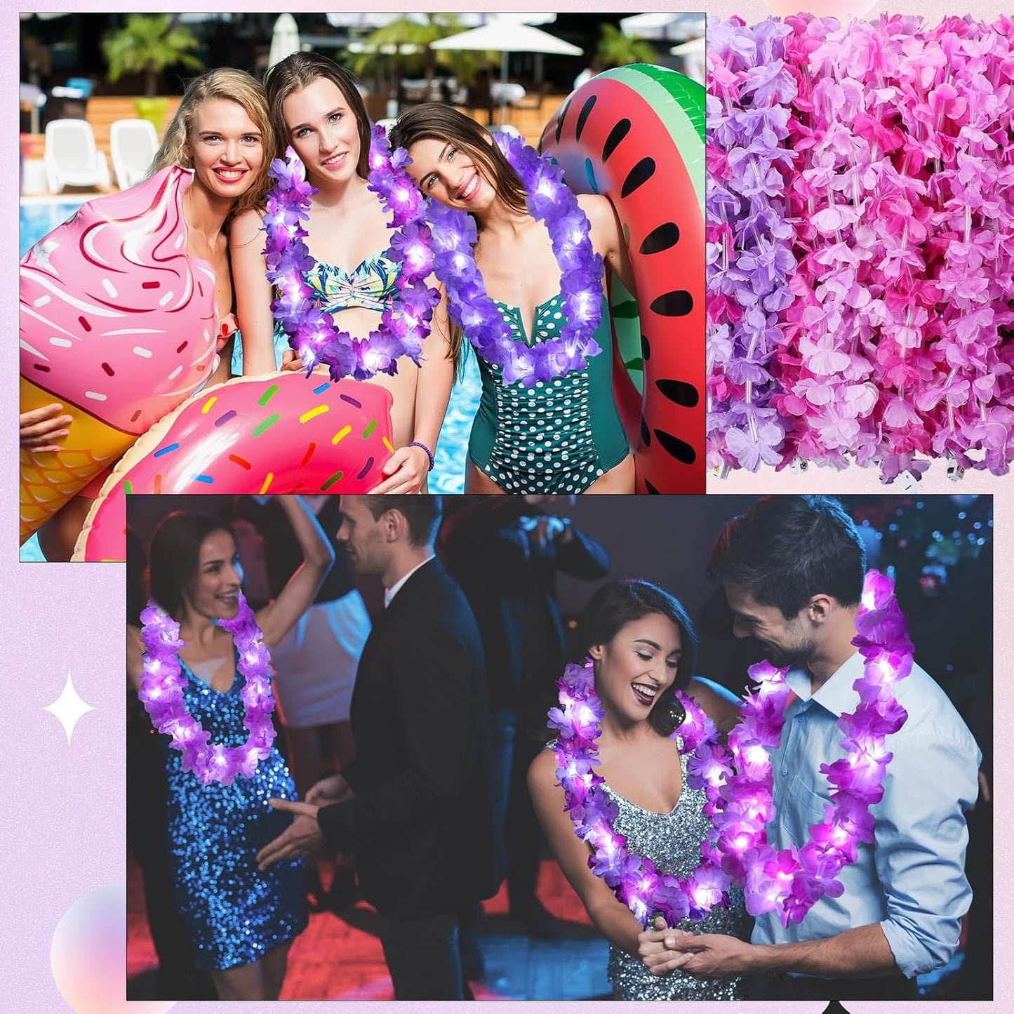 Sherr 24 Pcs LED Leis Light Up Purple and Gold Hawaiian Flower Necklaces, Graduation 2026 Party Supplies, Class of 2026 Leis for Beach Wedding Luau Glow Party Favors