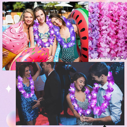 Sherr 24 Pcs LED Leis Light Up Purple and Gold Hawaiian Flower Necklaces, Graduation 2026 Party Supplies, Class of 2026 Leis for Beach Wedding Luau Glow Party Favors