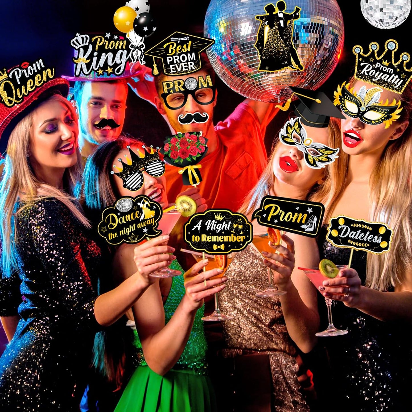 HOWAF Prom Photo Booth Props Kit- 1pcs Prom 2026 Giant Inflatable Photo Frame Selfie Frame with 29pcs Prom Night Party Props Graduation Photo Booth Props Prom Decorations 2026 Graduation Decorations