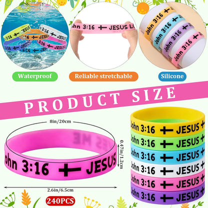 Tondiamo 60 Pcs Vbs 2026 Glow in The Dark 8'' Christian Wristbands Bulk, John 3:16 Bible Verse Luminous Bracelet with Scripture Words Christian Gift for Missionaries Religious Church (Stylish)