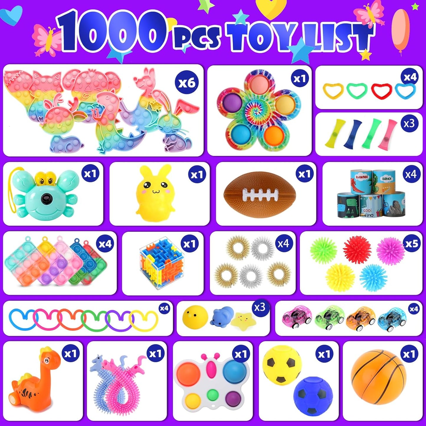 1000Pcs Bulk Party Favors for Kids, Fidget Toys Pack,Stocking Stuffers, Treasure Box Chest, Birthday Party, Classroom Carnival Prizes, Pinata Stuffers, Goodie Bag Stuffers, Stress Relief, Sensory Toys
